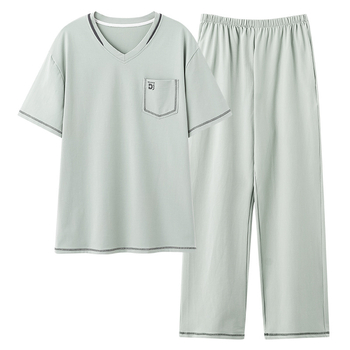 Jiandan Bird muški set pidžama od ice silk, s V-izrezom, 3/4 rukava i dugim hlačama
