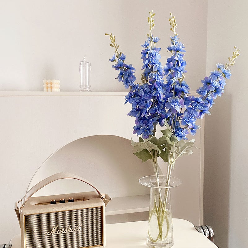 Flori artificiale cu efect flok: Delphinium, Hyacinth și Foxtail Grass, flori de mătase pentru decor acasă și decor de nuntă