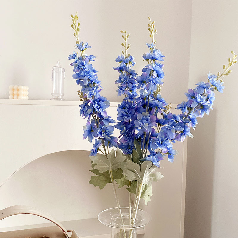 Flori artificiale cu efect flok: Delphinium, Hyacinth și Foxtail Grass, flori de mătase pentru decor acasă și decor de nuntă