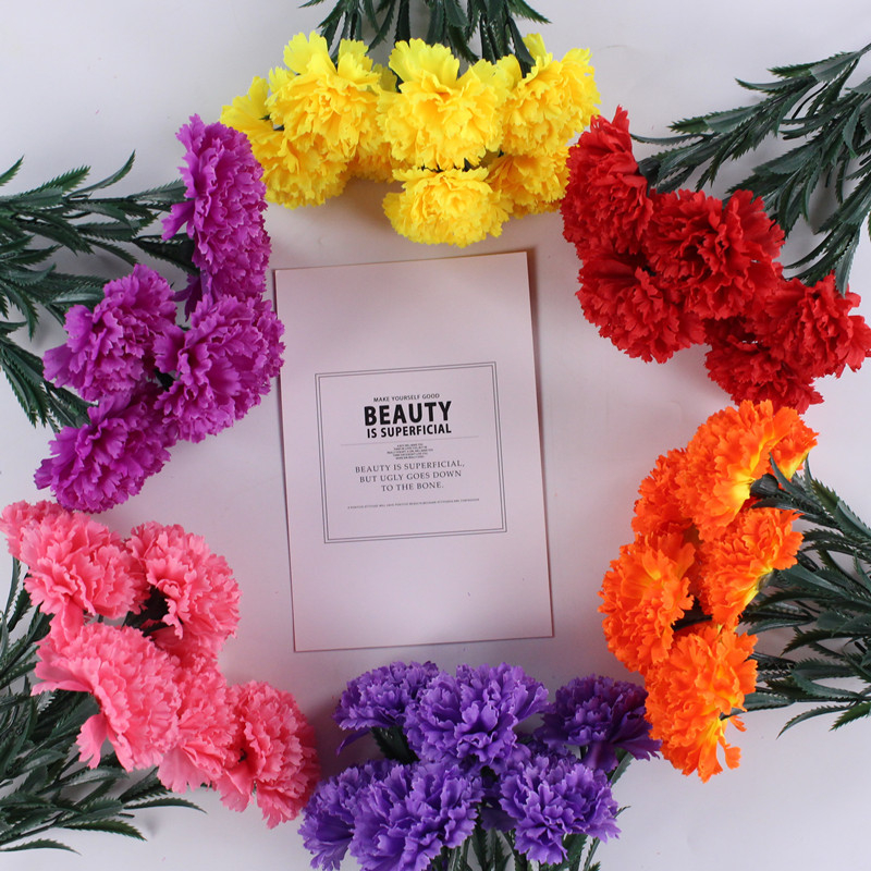 Buchet de garoafe din mătase, 7 tulpini, flori artificiale pentru decor de nuntă și recuzită foto