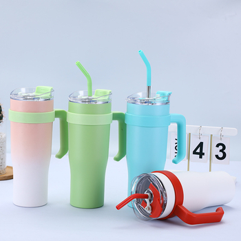 Termos din oțel inoxidabil 304, capacitate 40oz, cu mâner și pai, pentru mașină
