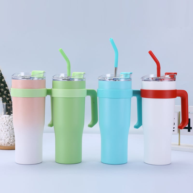 Termos din oțel inoxidabil 304, capacitate 40oz, cu mâner și pai, pentru mașină