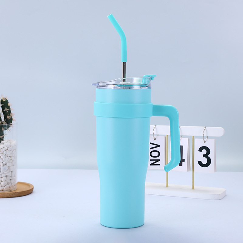 Termos din oțel inoxidabil 304, capacitate 40oz, cu mâner și pai, pentru mașină