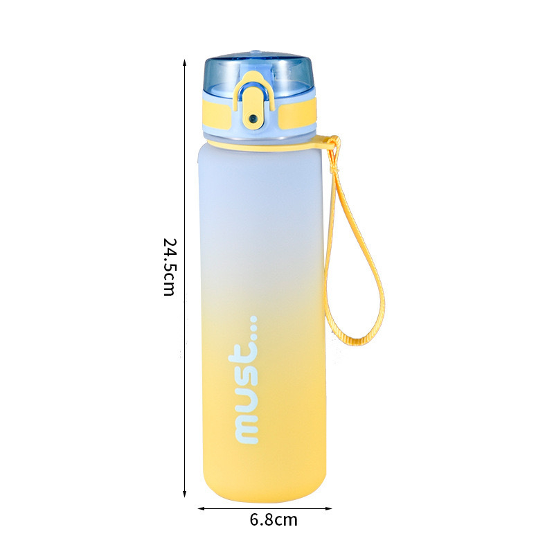 Sticlă de apă portabilă pentru vară, din plastic, anti-scurger și anti-cădere, cu gradient de culoare, pentru elevi