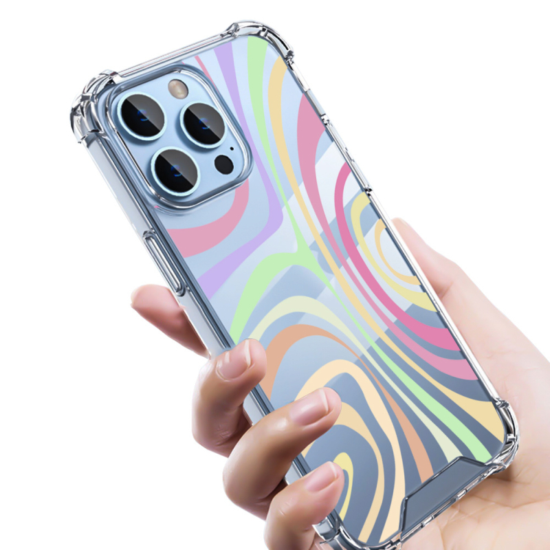 Prozirna TPU+PC futrola za Apple iPhone 17 Pro Max, otporna na padove, s šarenim valovitim dizajnom