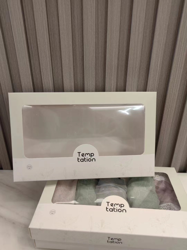 Cutie cadou pentru lenjerie cu capac dublu, design semi-transparent, ambalaj minimalist pentru 3 sau 5 bucăți lenjerie