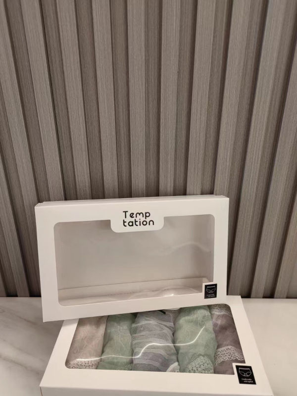 Cutie cadou pentru lenjerie cu capac dublu, design semi-transparent, ambalaj minimalist pentru 3 sau 5 bucăți lenjerie
