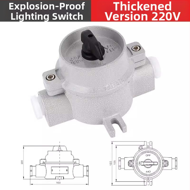 Explozii odolný stenný vypínač 220V/380V, povrchová montáž, otočný jednopólový/dvojpólový poistkový vypínač, priemyselný vodotesný vypínač