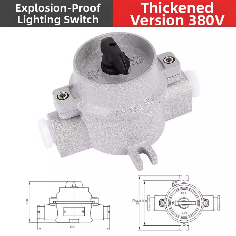 Explozii odolný stenný vypínač 220V/380V, povrchová montáž, otočný jednopólový/dvojpólový poistkový vypínač, priemyselný vodotesný vypínač