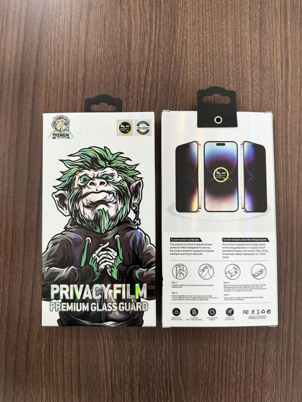 Gorilla kutija za pakiranje zaštitnog filma za zaslon za privatnost mobilnog telefona, kaljeni film, 3D unutarnja ladica i plastični kuka
