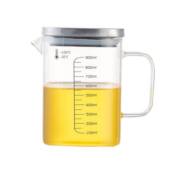 Recipient pentru ulei din sticlă borosilicată, cu mâner, rezistent la temperaturi înalte, măsurătoare pătrată cu capac, pentru ulei și ceai.