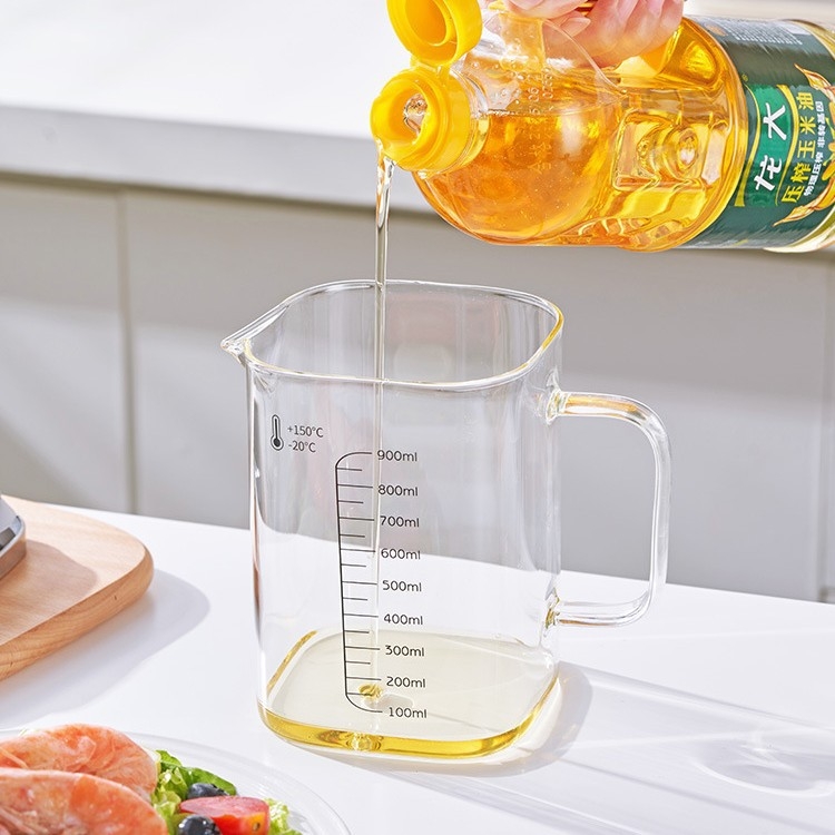 Recipient pentru ulei din sticlă borosilicată, cu mâner, rezistent la temperaturi înalte, măsurătoare pătrată cu capac, pentru ulei și ceai.