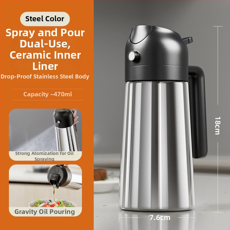 Jieanxi recipient din oțel inoxidabil pentru ulei, model nou, recipient de condimente pentru bucătărie cu interior ceramic și spray de ulei atomizat