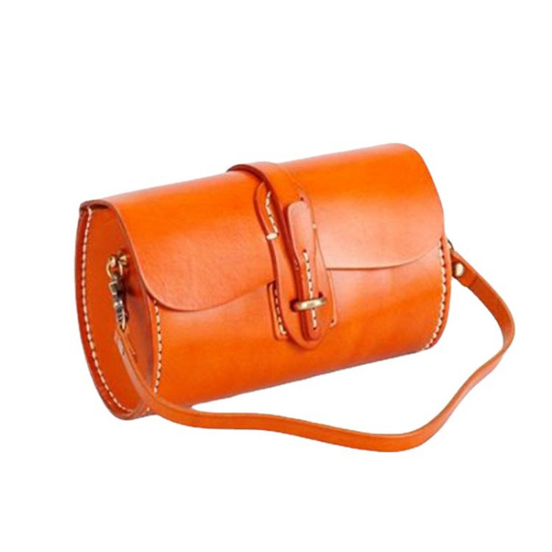 Cilindrična crossbody torba od prve klase teleće kože, prirodna koža, retro minimalistički dizajn za žene