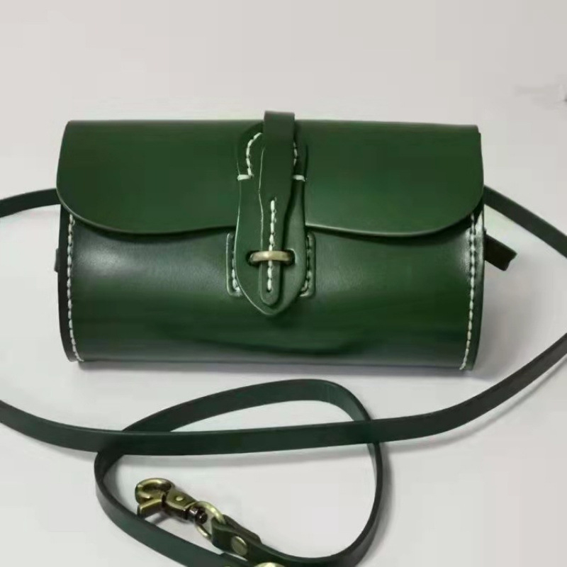 Cilindrična crossbody torba od prve klase teleće kože, prirodna koža, retro minimalistički dizajn za žene