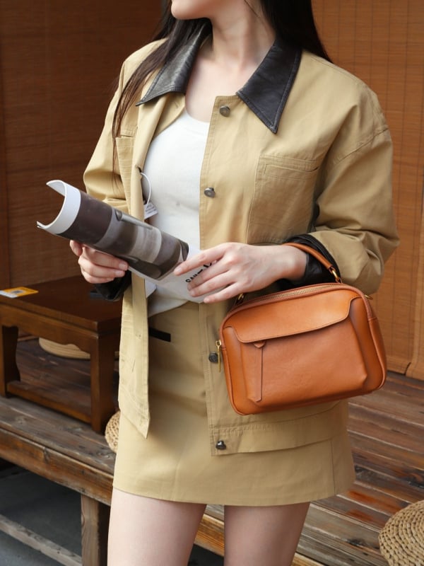 BBYANG Vintage crossbody torbica za žene, od vršnog sloja kože s rastlinskim postupkom obrade