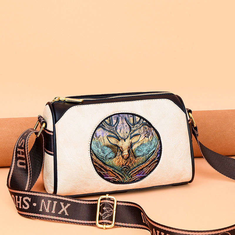 Ženska torbica za ramena u retro etničkom stilu, PU materijal, crossbody u Boston stilu