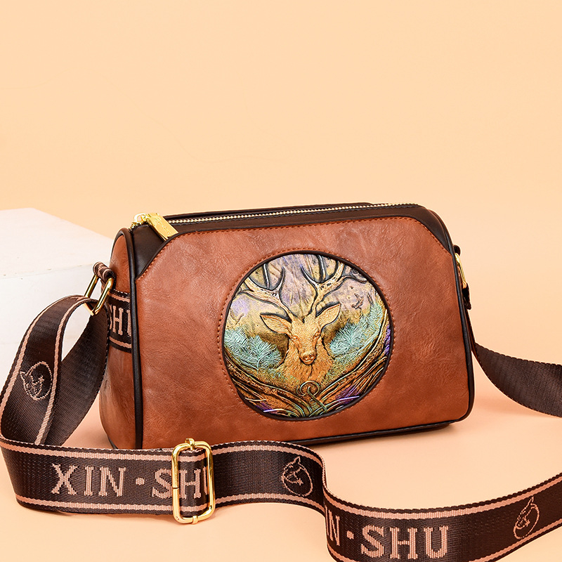 Ženska torbica za ramena u retro etničkom stilu, PU materijal, crossbody u Boston stilu