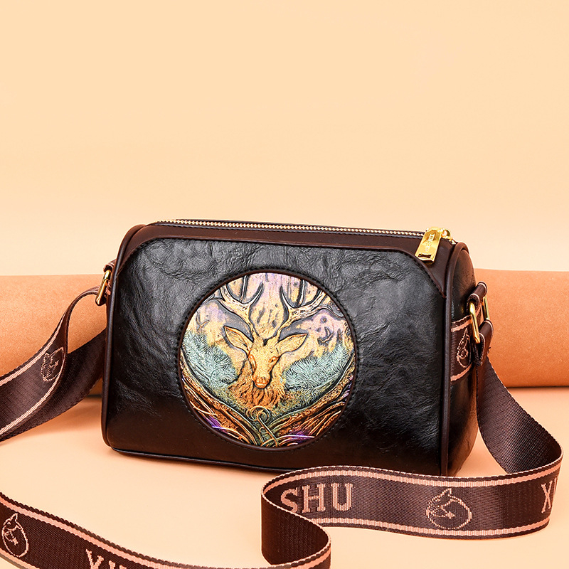 Ženska torbica za ramena u retro etničkom stilu, PU materijal, crossbody u Boston stilu