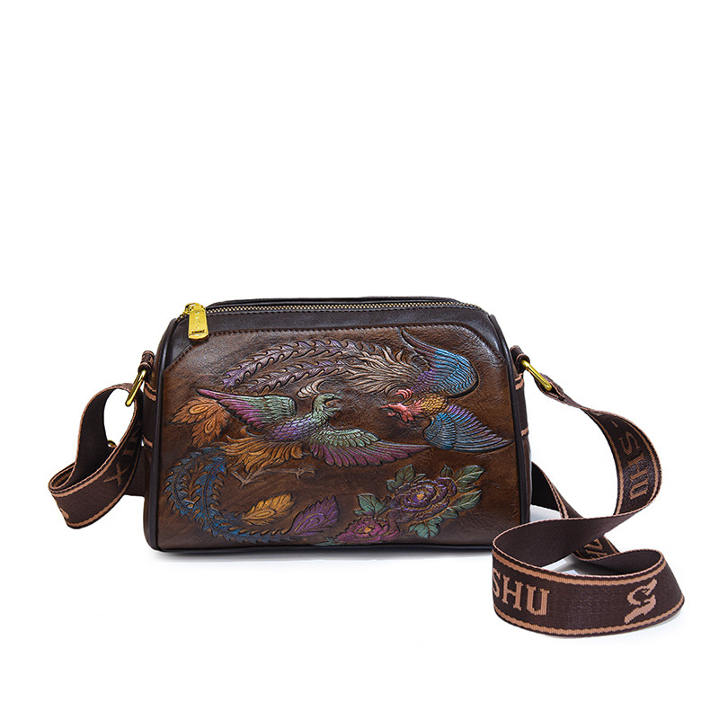 Ženska torbica za ramena u retro etničkom stilu, PU materijal, crossbody u Boston stilu