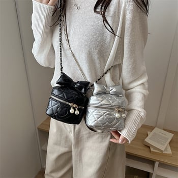 Slatka mini torbica s mašnicom za žene i djecu, prešivana lančana torba, pretinac za ruž, moderna crossbody torba