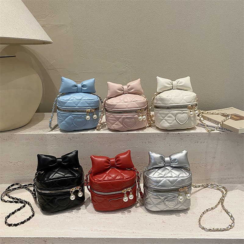 Slatka mini torbica s mašnicom za žene i djecu, prešivana lančana torba, pretinac za ruž, moderna crossbody torba