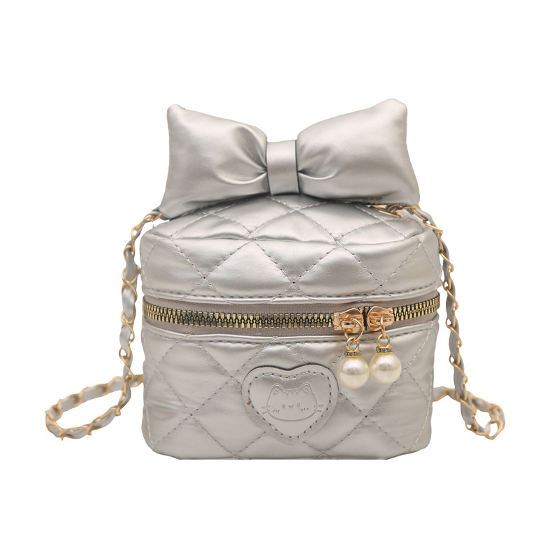 Slatka mini torbica s mašnicom za žene i djecu, prešivana lančana torba, pretinac za ruž, moderna crossbody torba