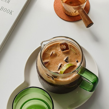 Cană de cafea din sticlă borosilat, rezistentă la temperaturi ridicate, cu mâner colorat