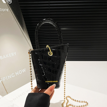 Ženska torba s leopard uzorkom i lancem, bucket stil, retro dizajn, mala crossbody torba za žene, unutarnja pretinica za dokumente i torbica za ruž