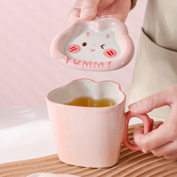 Set ceramic pentru copii cu iepurașul drăguț Yami, bol de orez cu mâner, farfurie pentru găluște, pictură manuală sub glazură