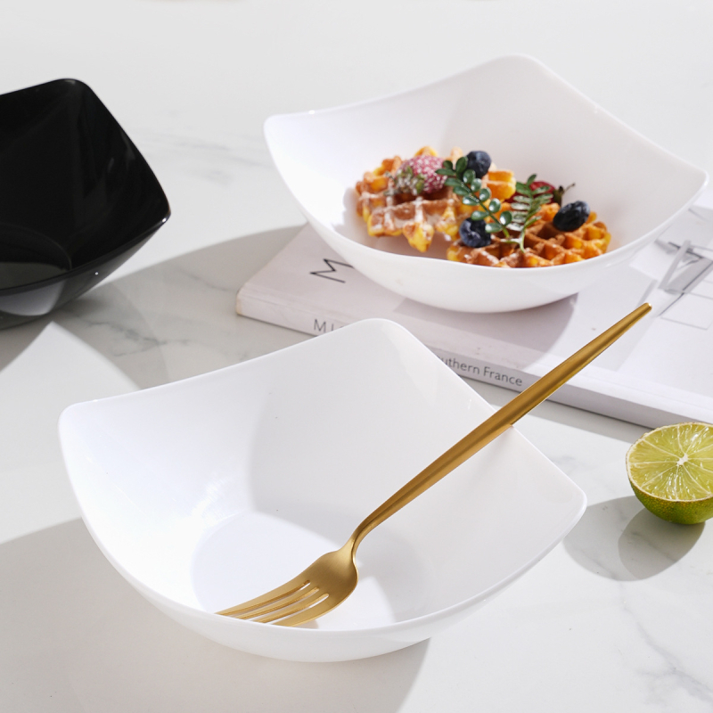 Farfurie pătrată în stil Nordic, din plastic, cu bază cu picioare, pentru salate, supe și preparate reci
