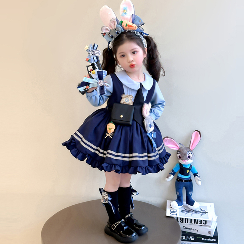 Dječja cosplay haljina s likom policijske zečice Judy, Lolita princes stil, Disney inspirirano, za proljeće i jesen.