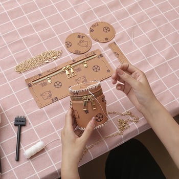 DIY komplet materijala za izradu novčanika za novčiće i mini torbice za šminku — mala cilindrična ženska torba od PU kože s crossbody remenom