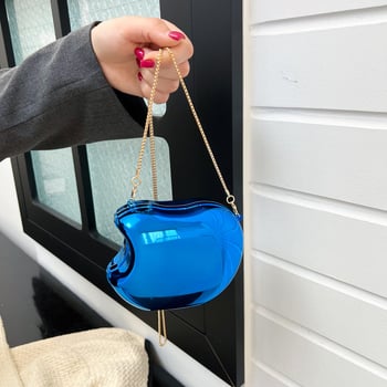 Akril torbica za žene preko ramena sa lancem — box bag, mala, ovalnog oblika, za večernje nošenje