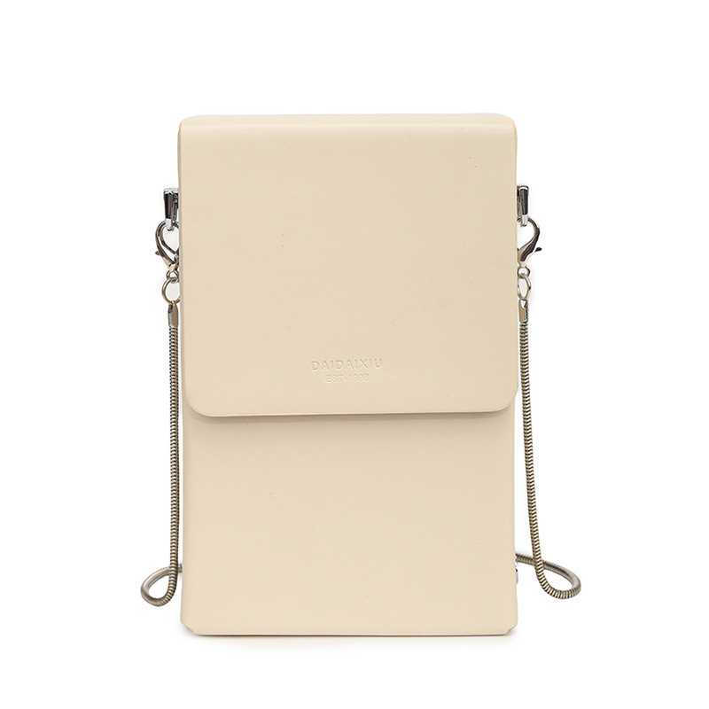 Ženska crossbody torbica u gradskom minimalističkom stilu, mala veličina, PU koža, lanac, džep za telefon i mini torbicu za ruž