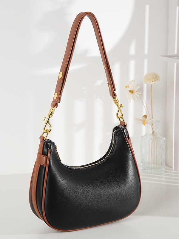 Jednobojna torba za podlakticu, retro stil, crossbody na jedno rame, oblik polumjeseca, moda 2025