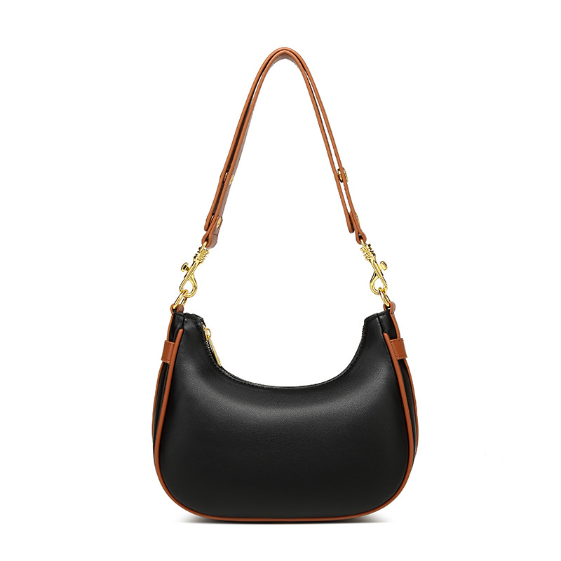 Jednobojna torba za podlakticu, retro stil, crossbody na jedno rame, oblik polumjeseca, moda 2025
