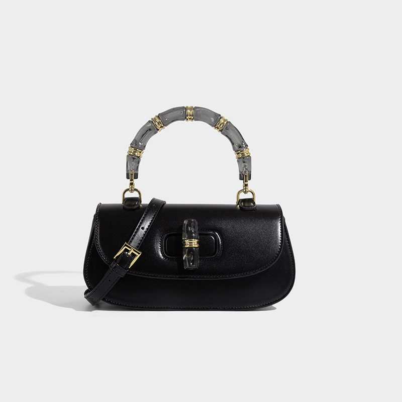 Kristalna torbica tip sedlo s bambus detaljem, svestrana mala ženska torbica, novi model 2025, minimalistički i elegantan stil, za rameno ili crossbody nošenje