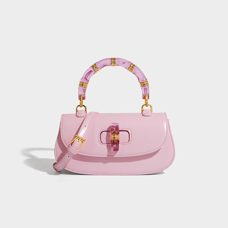 Kristalna torbica tip sedlo s bambus detaljem, svestrana mala ženska torbica, novi model 2025, minimalistički i elegantan stil, za rameno ili crossbody nošenje