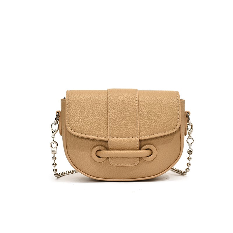 PU sedlovita torbica karamelne boje, mala, crossbody s lancem, jednobojna, za casual žene