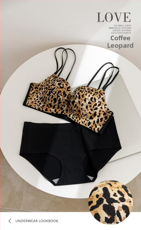 Leoparda vzor bezšvová podprsenka s predným zapínaním, bez kostíc, bez kovových rámov, 3/4 košík, bočné tvarovanie, nylon