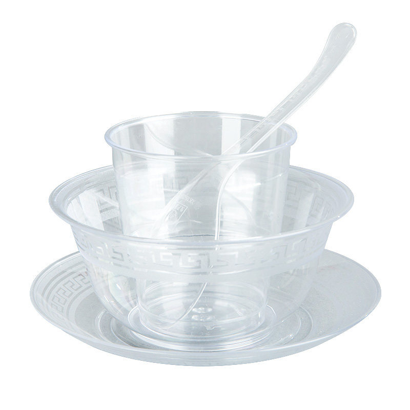 Set de tacâmuri de unică folosință pentru masă: set de patru piese cu boluri și bețișoare, plastic dur îngroșat, de înaltă calitate aeronautică, pentru picnic, grătar și uz casnic
