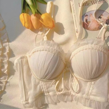 Čipkasto seksi donje rublje za žene s malim grudima, tanak jesensko-zimski grudnjak s dugom linijom, bez žica