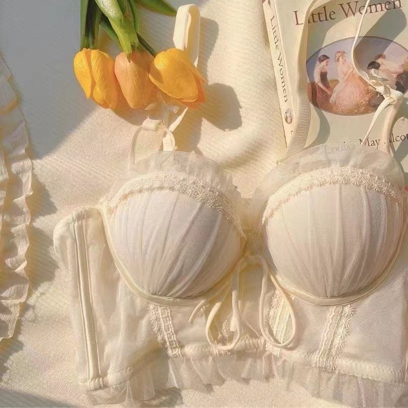 Čipkasto seksi donje rublje za žene s malim grudima, tanak jesensko-zimski grudnjak s dugom linijom, bez žica