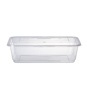 Cutie de prânz de unică folosință, transparentă, dreptunghiulară, cu capac – recipient plastic pentru livrări la pachet