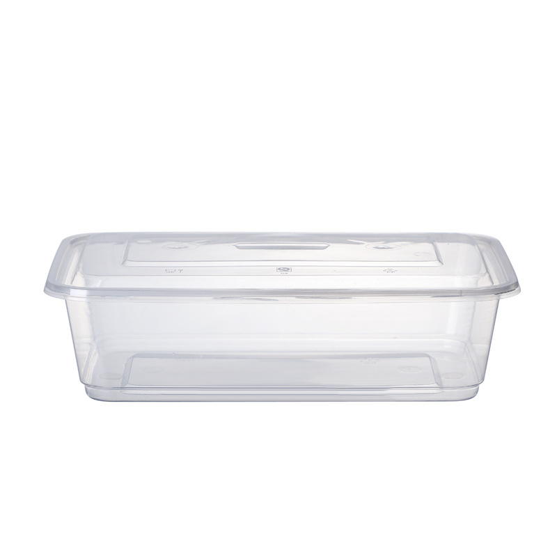Cutie de prânz de unică folosință, transparentă, dreptunghiulară, cu capac – recipient plastic pentru livrări la pachet