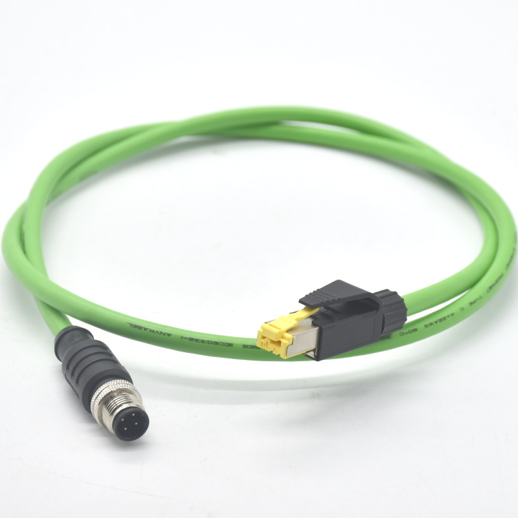 Conector cablu Fieldbus pentru Ethernet industrial CAT5e, verde, M12-4 pini, codare D către RJ45