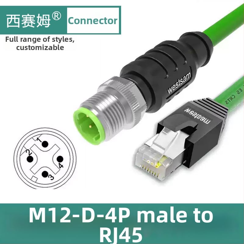 Conector cablu Fieldbus pentru Ethernet industrial CAT5e, verde, M12-4 pini, codare D către RJ45