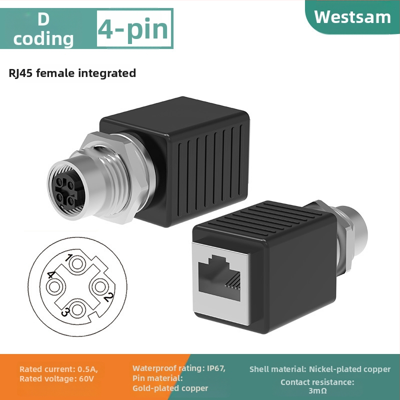 Conector cablu Fieldbus pentru Ethernet industrial CAT5e, verde, M12-4 pini, codare D către RJ45