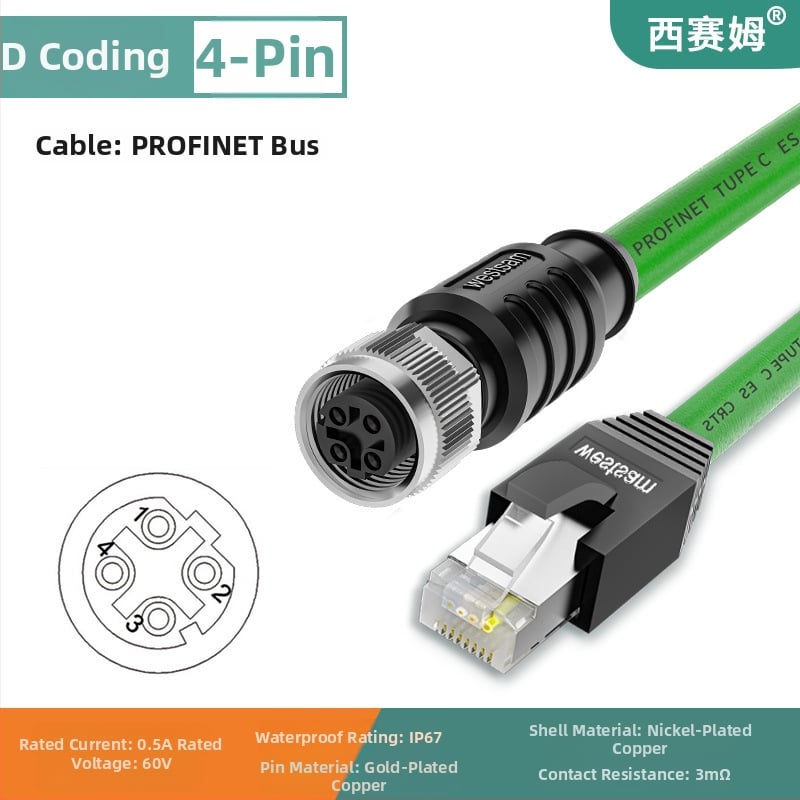 Conector cablu Fieldbus pentru Ethernet industrial CAT5e, verde, M12-4 pini, codare D către RJ45